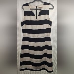 Banana Republic Black and Cream Striped Sleeveless Dress